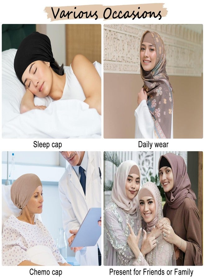 XEPST 2 PCS Hijab Undercap for Women, Satin Undercap for Hijab Islamic Muslim Under Hijabcap Modal Head Wraps Tie Back Bonnet Inner Head Scarf Turbans for Women Chemo Hat Sleep Cap, Black+Khaki - Image 4